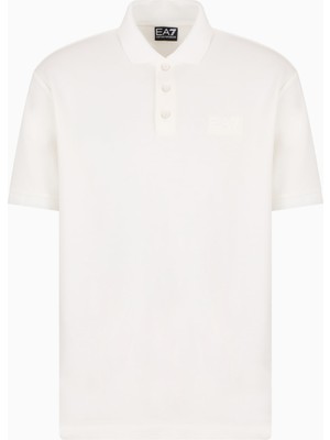 EA7 Erkek Polo Yaka Kol Uçları Farklı Renkli Pamuklu Kısa Kollu Beyaz Polo Yaka T-Shirt 7M000090 AF13862-U0005
