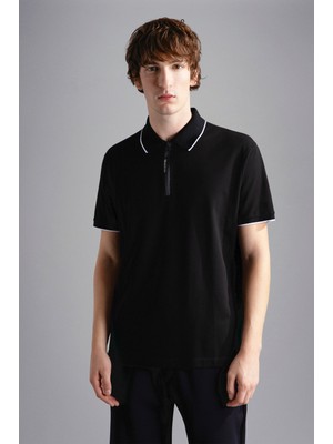 Paul & Shark Erkek Pamuklu Polo Yaka Kısa Kollu Günlük Kullanım Siyah Polo Yaka T-Shirt 24411334-011