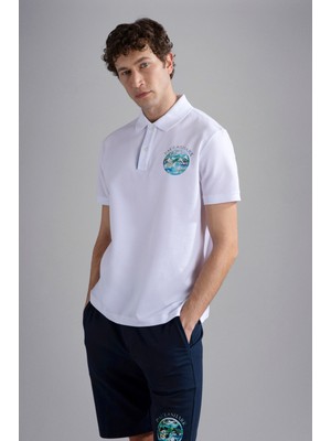 Paul & Shark Erkek Pamuklu Polo Yakalı Düğme Kapamalı Kısa Kollu Beyaz Polo Yaka T-Shirt 24411352-010