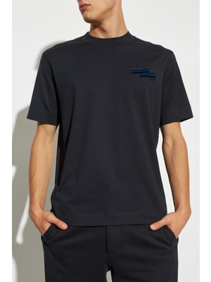 Emporio Armani Erkek Marka Logolu Organik Pamuklu Kısa Kollu Lacivert T-Shirt 6D1TD7 1JOCZ-0984