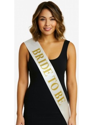 Ett Beyaz Saten Üzerine Kalın Altın Yazılı Bride To Be Kuşağı 10 cm Genişlik Dinç Store - 0049