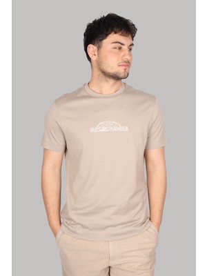 Emporio Armani Erkek Marka Logolu Organik Pamuklu Kısa Kollu Bej T-Shirt 3D1TG8 1JOCZ-06G8
