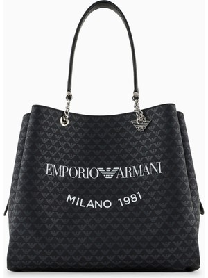 Kadın Emporio Armani Yazı ve Logo Desenli Geniş Kısa ve Uzun Askı Siyah Omuz Çantası Y3D158 YWS0E-86284