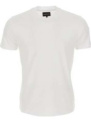 Emporio Armani Erkek Pamuklu Jersey Kumaş Marka Logolu Beyaz T-Shirt 8N1TE8 1JUVZ-0100