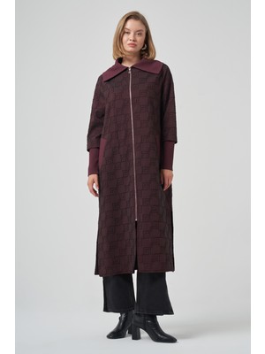 Nuss Kemer Detay Uzun Kap Ceket Pardesü 6004 Bordo