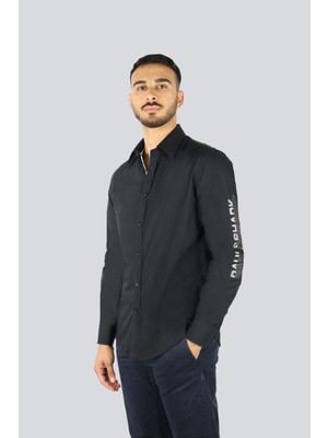 Paul & Shark Erkek Regular Fit Kolunda Logo Baskı Desenli Uzun Kollu Siyah Gömlek 25413505-011
