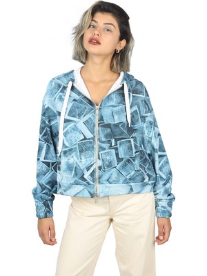 Emporio Armani Kadın Polo Yaka Desenli Kısa Mavi Sweatshirt 6L2M9C 1J88Z-F933