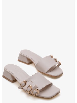 LOJO Kadın Tokalı Topuklu Terlik Günlük Terlik Veltis