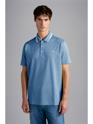 Paul & Shark Erkek Pamuklu Polo Yakalı Düğme Kapamalı Kısa Kollu Açık Mavi Polo Yaka T-Shirt 24411262-337