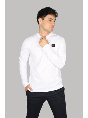 Paul & Shark Erkek Marka Logolu Uzun Kollu Bisiklet Yaka Günlük Beyaz T-Shirt C0P1097-010