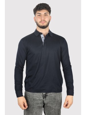 Paul & Shark Erkek Uzun Kollu Düğme Kapamalı Polo Yaka Lacivert Polo Yaka T-Shirt 14311744-050