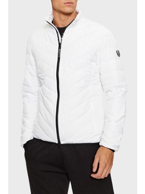 EA7 Erkek Dik Yaka Yalıtımlı Marka Logolu Fermuarlı Beyaz Mont 8NPB13 PNE1Z-1100