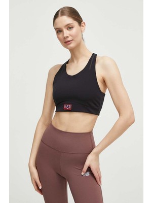 EA7 Kadın Kolsuz Slim Fit Marka Logo Desenli Crop Siyah Büstiyer 3DTH54 TJTFZ-1200