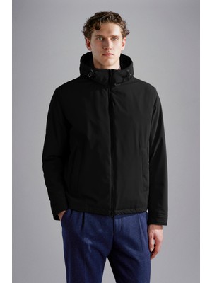 Paul & Shark Erkek Kapüşonlu Fermuar Kapamalı Cepli Uzun Kol Siyah Mont 14312017-011