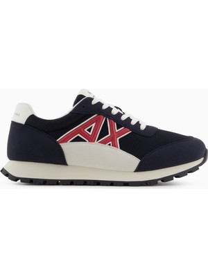 Armani Exchange Erkek Süet ve File Detaylı Ax Logolu Rahat ve Yüksek Taban Lacivert Sneaker XUX263 XV942-U661