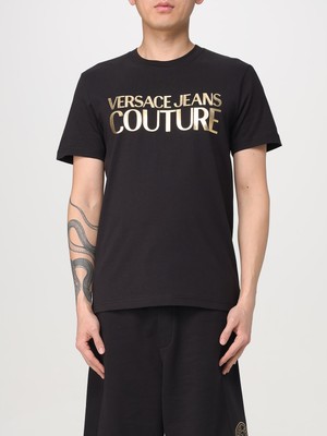 Versace Erkek Regular Fit Yuvarlak Yaka Baskı Detaylı Kısa Kollu Siyah-Altın T-Shirt 78GAHT05CJ00T-G89
