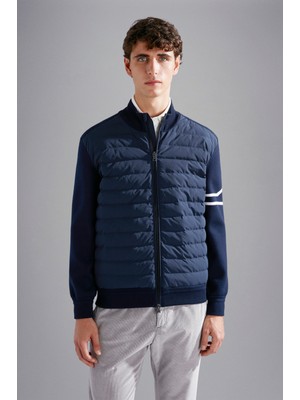 Paul & Shark Erkek Dik Yaka Kapitoneli Yünlü Tam Fermuarlı Mavi Kazak 14311231-050