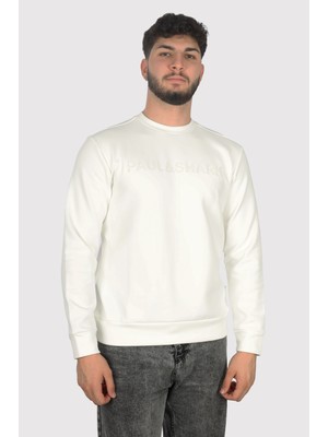 Paul & Shark Erkek Marka Logolu Uzun Kollu Rahat Beyaz Sweatshirt 14311842-469