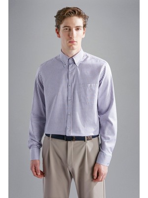 Paul & Shark Erkek Regular Fit Uzun Kollu Desenli Gömlek Yaka Beyaz-Turuncu-Mavi Gömlek 14313152R-S72