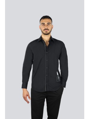 Paul & Shark Erkek Regular Fit Logo Baskılı Pamuklu Uzun Kollu Siyah Gömlek 25413527-011