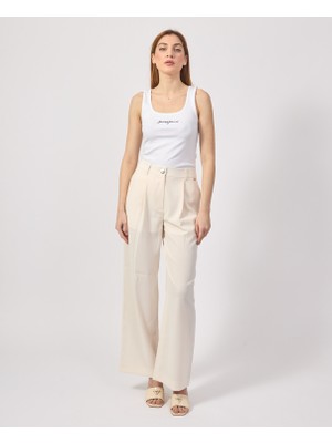 Armani Exchange Kadın Rahat Kesim Geniş Paçalı Pamuklu Pileli Ekru Pantolon XW000437 AF12749-U1003