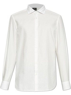 Emporio Armani Erkek Marka Logolu Düğmeli Gömlek Yaka Uzun Kollu Beyaz Gömlek 6D1C86 1NIUZ-F119