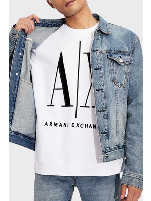 Armani Exchange Erkek Marka Logolu Uzun Kollu Bisiklet Yaka Günlük Beyaz Sweatshirt 8nzmpa ZJ1ZZ-1100
