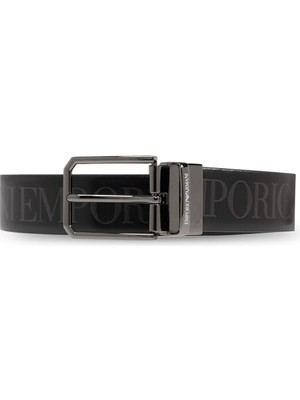 Emporio Armani Erkek Hakiki Deri Logolu Metal Tokalı Siyah Kemer Y4S653 YQ95I-80001