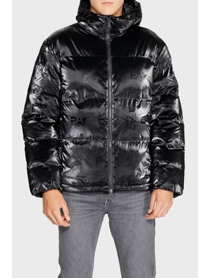 EA7 Erkek Parlak Görünümlü Kapüşonlu Suya Dayanıklı Kapitoneli Siyah Ceket 6DPB34 PNHMZ-1200