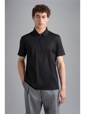 Paul & Shark Erkek Polo Yaka Fermuar Kapamalı Logolu Kısa Kol Siyah Polo Yaka T-Shirt 14311735-11D