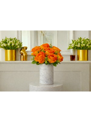 Madame Nazar Üstün Kalite Gerçekçi Tomurcuk Gül Yapay Çiçek–1 Demet 7'LI-30CM(TURUNCU)SOLMAZ,VAZO ve Salon Dekoru