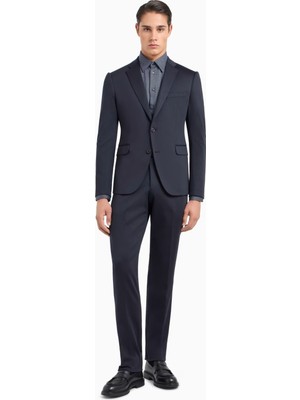 Emporio Armani Erkek Yün Karışımlı Jarse Kumaş Slim Fit Tek Düğmeli Düz Paça Lacivert Takım Elbise EM000479 TE11061-UB109