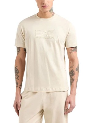Erkek Ea7 Desenli Kısa Kollu Bisiklet Yaka Ekru T-Shirt 7M000226 AF10375-U1079