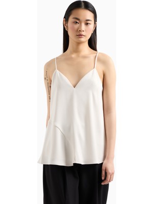 Armani Exchange Kadın Mat Saten Kumaş Genişleyen Alt Kısım Ince Omuz Askılı Ekru T-Shirt XW000154 AF10840-U1003