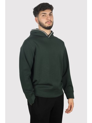 Emporio Armani Erkek Logolu Pamuklu Kapüşonlu Uzun Kollu Koyu Yeşil Sweatshirt 6D1M99 1JRRZ-0565