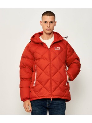 EA7 Erkek Kapitoneli Kapüşonlu Su Tutmayan ve Nefes Alabilen Kumaş Ördek Tüyü Dolgulu Kırmızı Mont 7M001001 AF15923-U5008