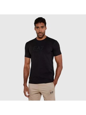 Erkek Ea7 Desenli Kısa Kollu Bisiklet Yaka Siyah T-Shirt 7M000225 AF10373-UC001