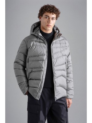 Paul & Shark Erkek Kapşonlu Yaka Marka Detaylı Fermuarlı Şişme Gri Mont 14312690-053
