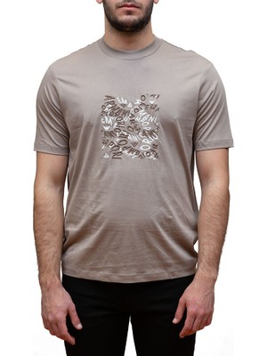 Emporio Armani Erkek Pamuklu Kısa Boy Rahat Kesim Günlük Bej T-Shirt 3D1TG3 1JPZZ-06H0