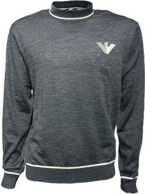 Emporio Armani Erkek Pamuklu Dokuma Kumaş Marka Logolu Gri Kazak 6D1MXH 1MJLZ-F629