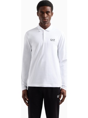 EA7 Erkek Pamuklu Uzun Kol Dokuma Günlük Kullanım Beyaz Polo Yaka T-Shirt 8NPF15 PJVQZ-1100