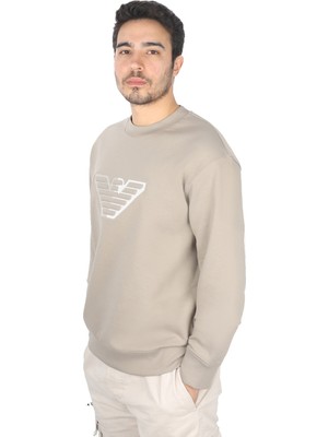 Emporio Armani Erkek Yuvarlak Yaka Marka Logolu Bej Kazak 6D1M76 1JHSZ-0144