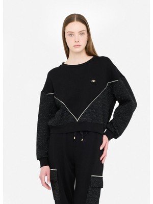 Liu Jo Kadın Yuvarlak Yakalı Geniş Kalıp Desenli Uzun Kollu Siyah Sweatshirt TF5158FS321-09Z49