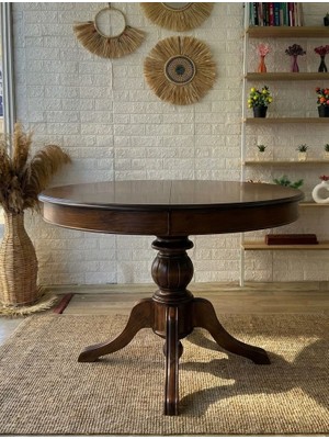 Silla Concept Baba Ayaklı Masa Ahşap Yuvarlak Koyu Ceviz Renkli Açılır Masa (Çap 110 Cm)