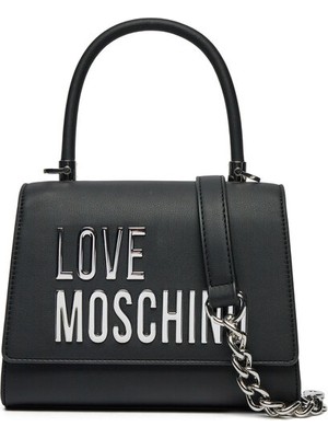 Love Moschino Kadın Deri Ayarlanabilir Zincir Omuz Askılı Gold Detaylı Siyah Omuz Çantası JC4024PP1MKD0-00B