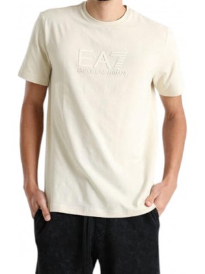 Erkek Ea7 Desenli Kısa Kollu Bisiklet Yaka Ekru T-Shirt 7M000225 AF10373-U1079
