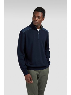 Paul & Shark Erkek Regular Fit %100 Yün Uzun Kollu Yarım Fermuarlı Triko Lacivert Triko 15311131-050