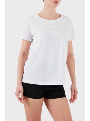 Armani Exchange Kadın Normal Kalıp Yuvarlak Yakalı %100 Pamuklu Kısa Kollu Beyaz T-Shirt XW000534 AF10359-U0002
