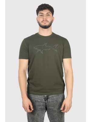 Paul & Shark Erkek Marka Logolu Regular Fit Pamuklu Kısa Kol Haki T-Shirt 14311653-036