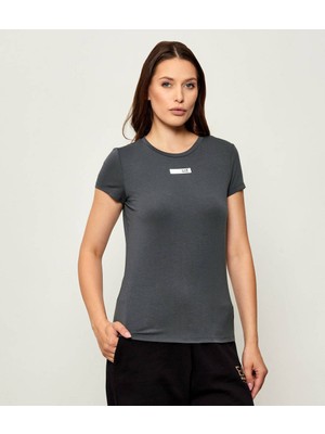 EA7 Kadın Yuvarlak Yaka Slim Fit Kısa Kollu Pamuklu Siyah T-Shirt 7W000673 AF12945-U8117